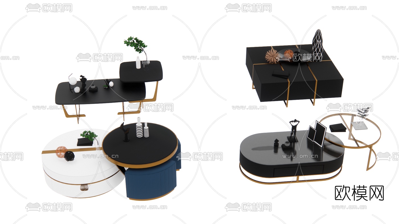 现代轻奢茶几边几su模型下载（渲染图1）