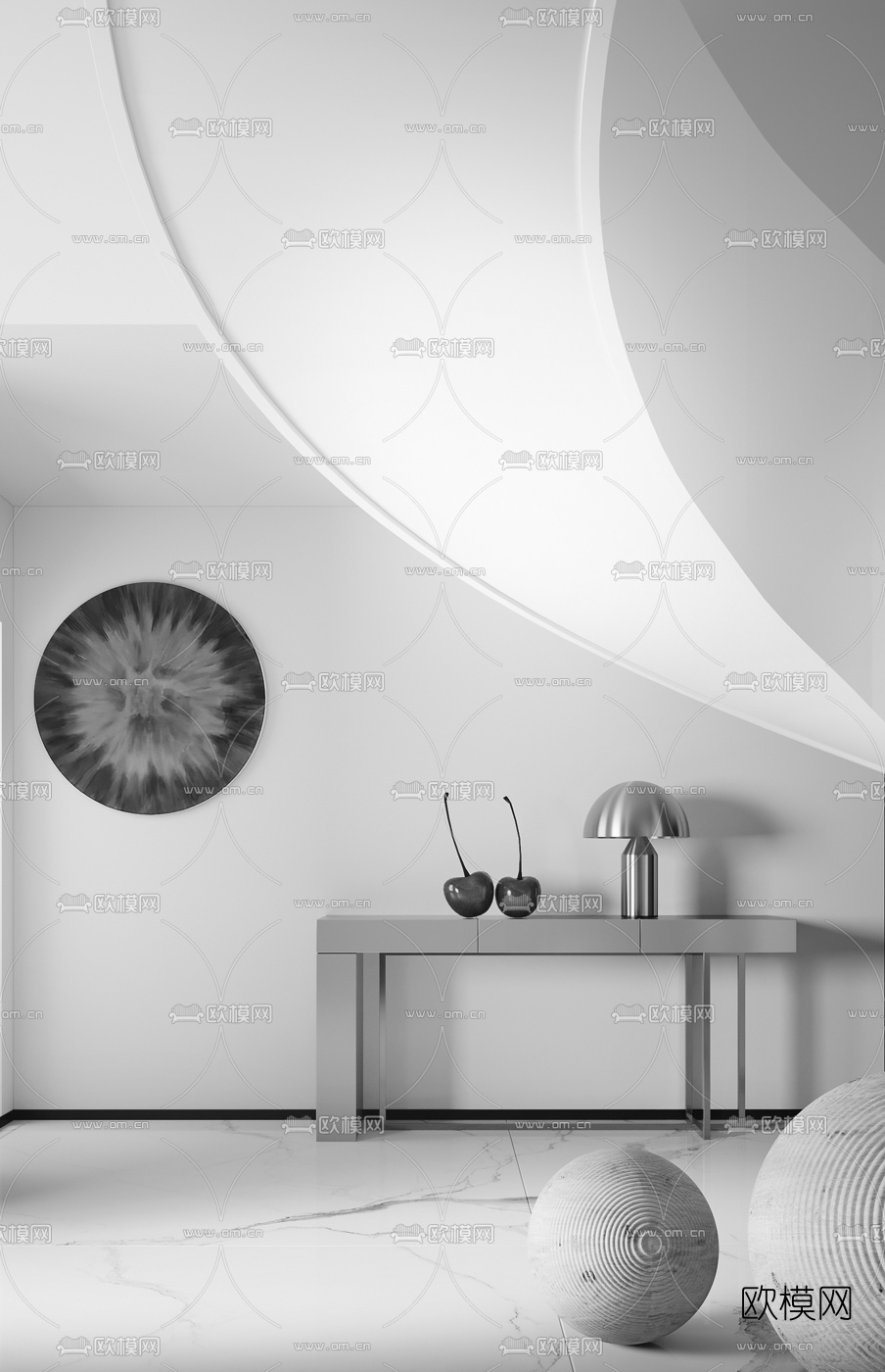 现代端景条案3d模型