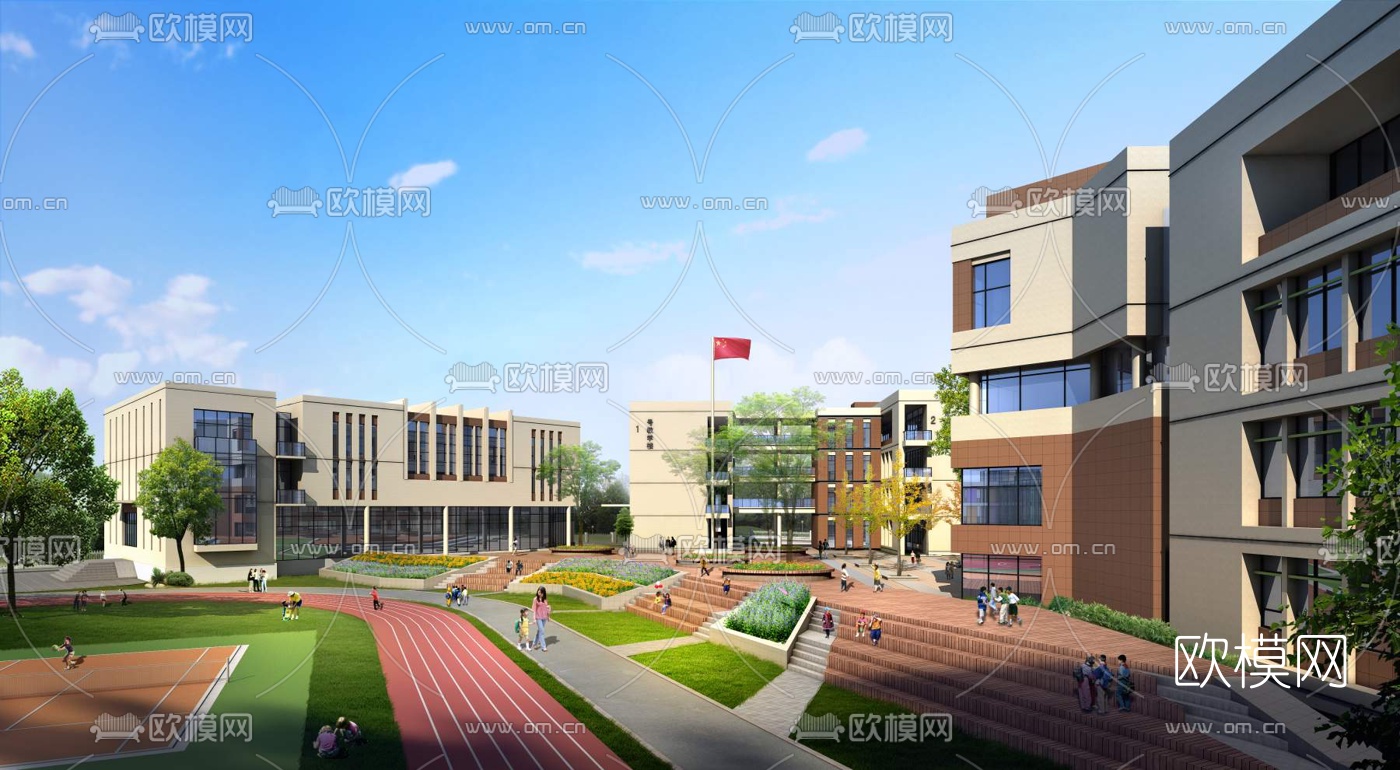 现代学校鸟瞰3d模型下载（渲染图2）