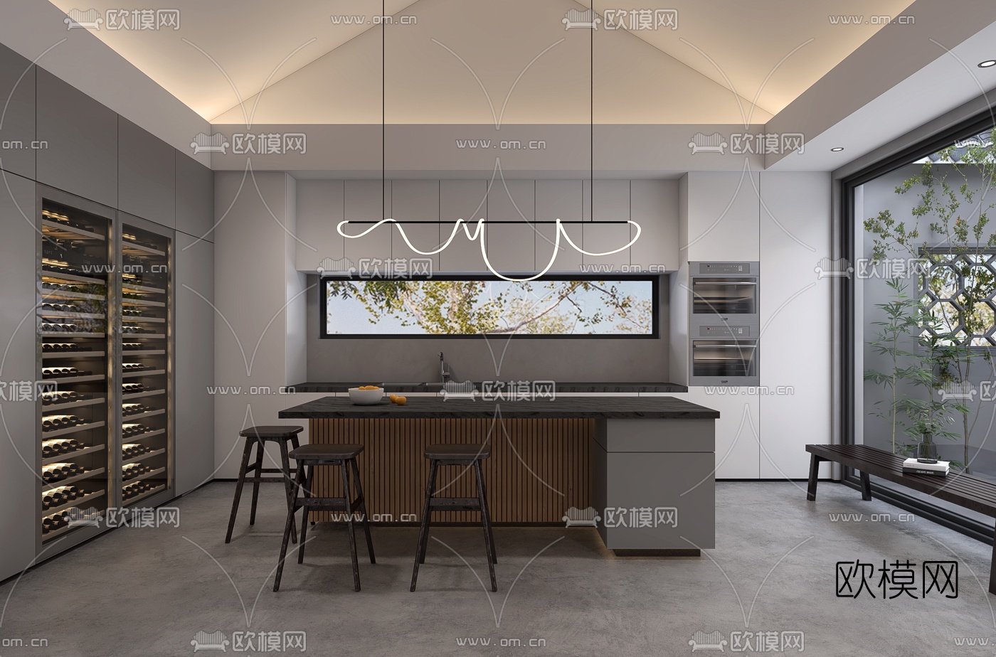 现代民宿客厅餐厅3d模型下载（渲染图3）