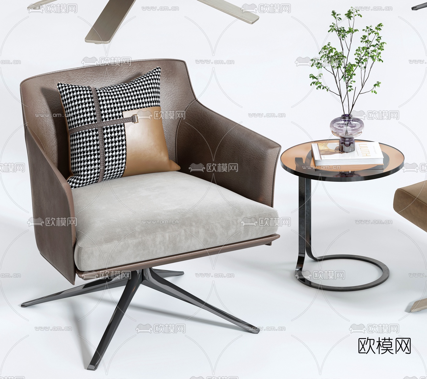 现代布艺休闲椅边几3d模型