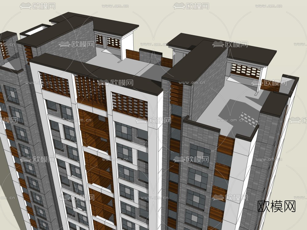 中式高层住宅建筑外观su模型下载（渲染图6）