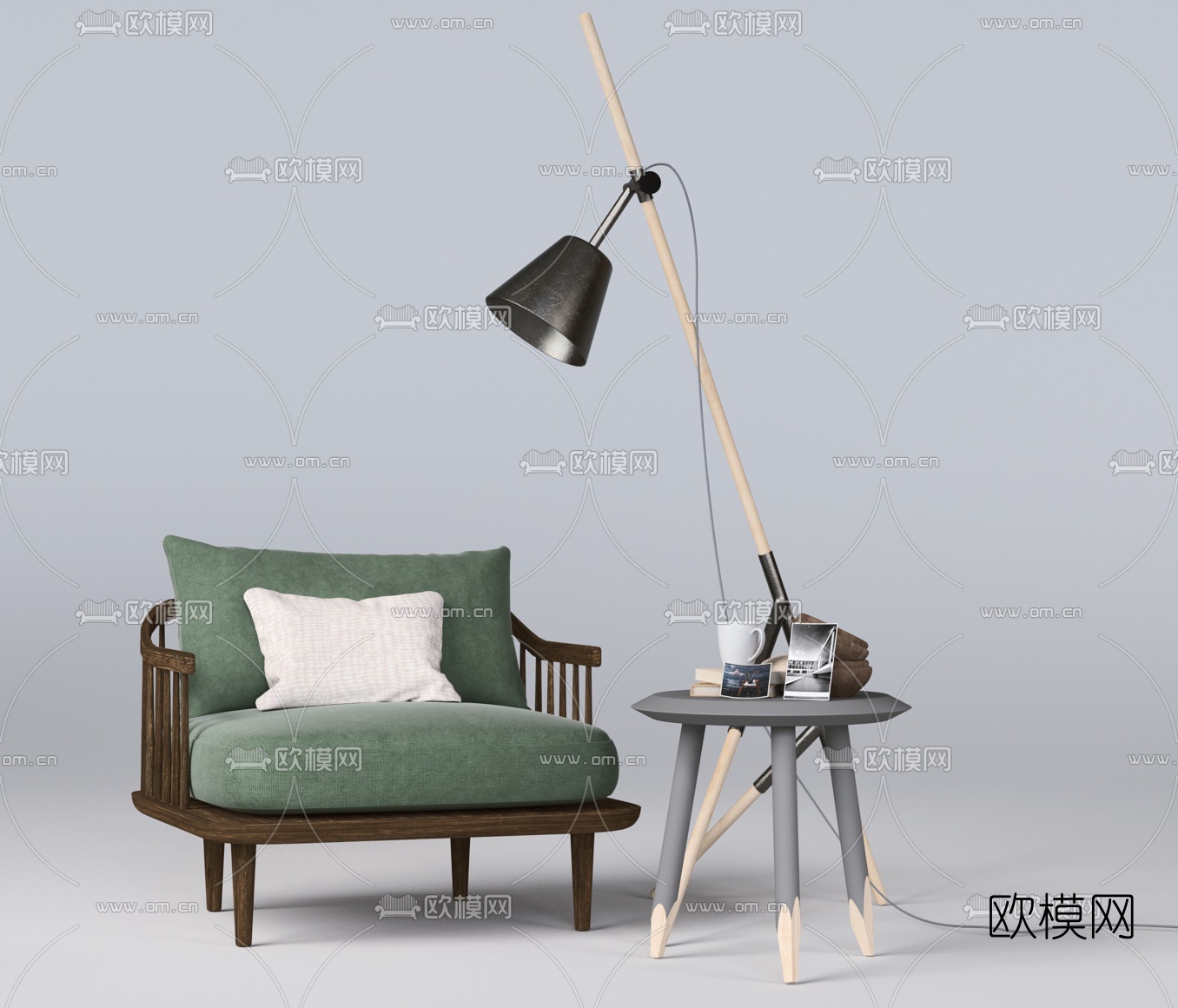 北欧原木单人沙发su模型