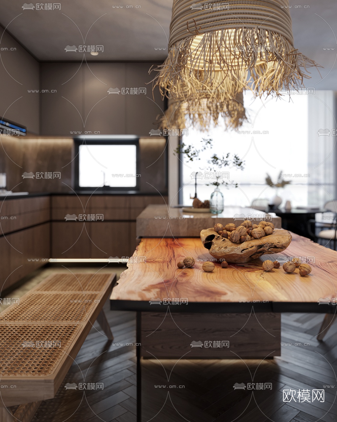 现代高级灰客厅餐厅3d模型