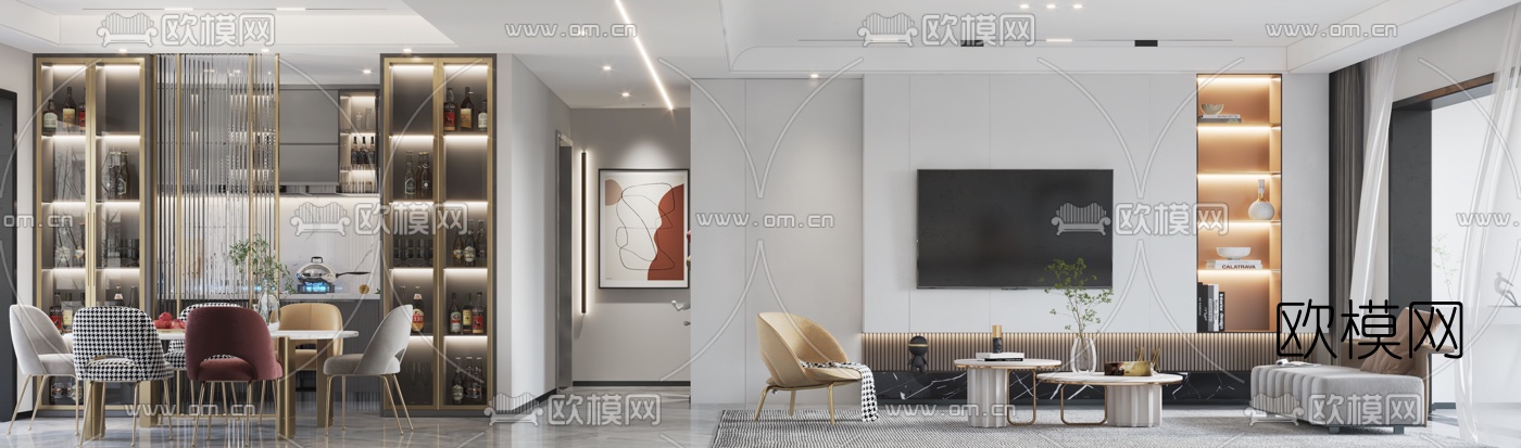 现代客厅餐厅玄关3d模型