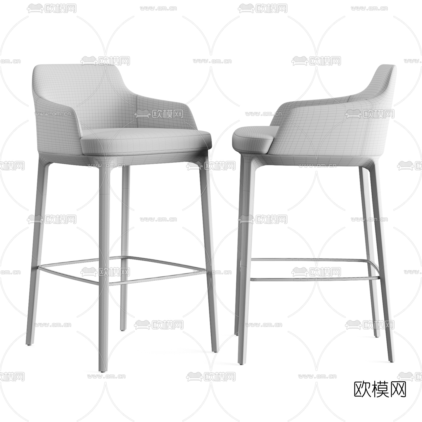 现代布艺吧台椅3d模型下载（渲染图3）