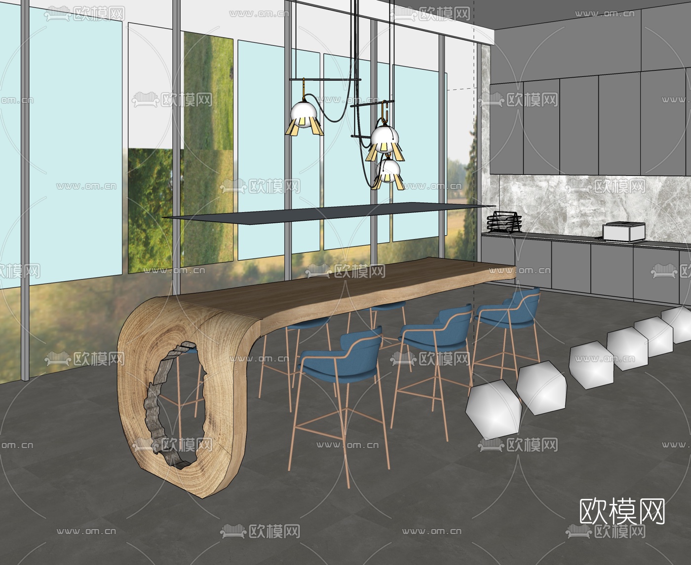 北欧吧台吧椅su模型下载（渲染图2）