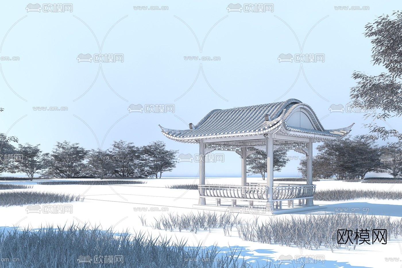 中式古建凉亭3d模型