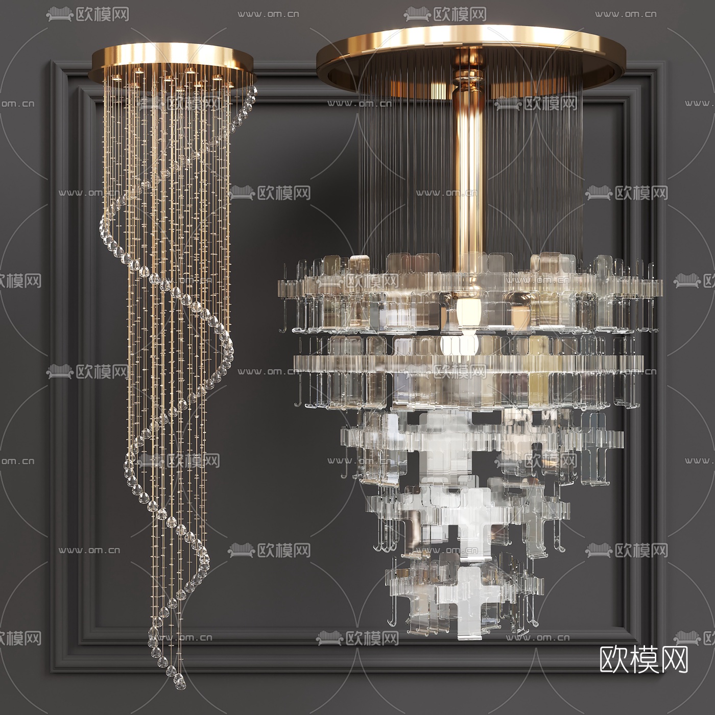 现代奢华多层水晶吊灯3d模型下载