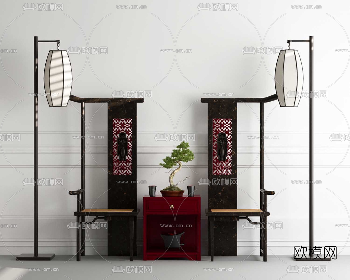 中式高背椅3d模型下载