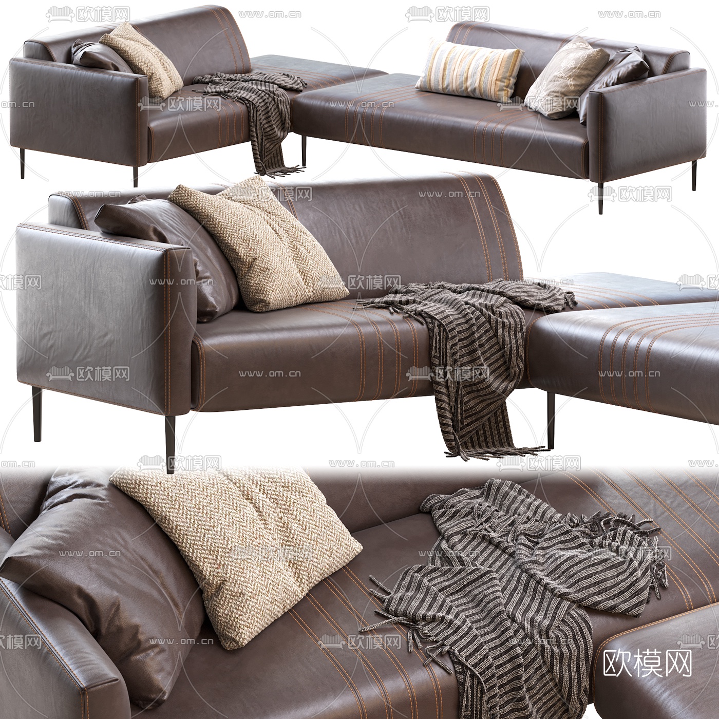 现代皮革转角沙发3d模型下载（渲染图4）