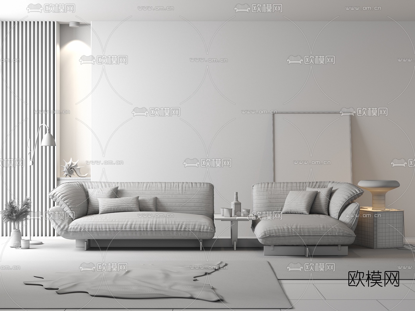 现代皮革转角多人沙发3d模型下载（渲染图3）