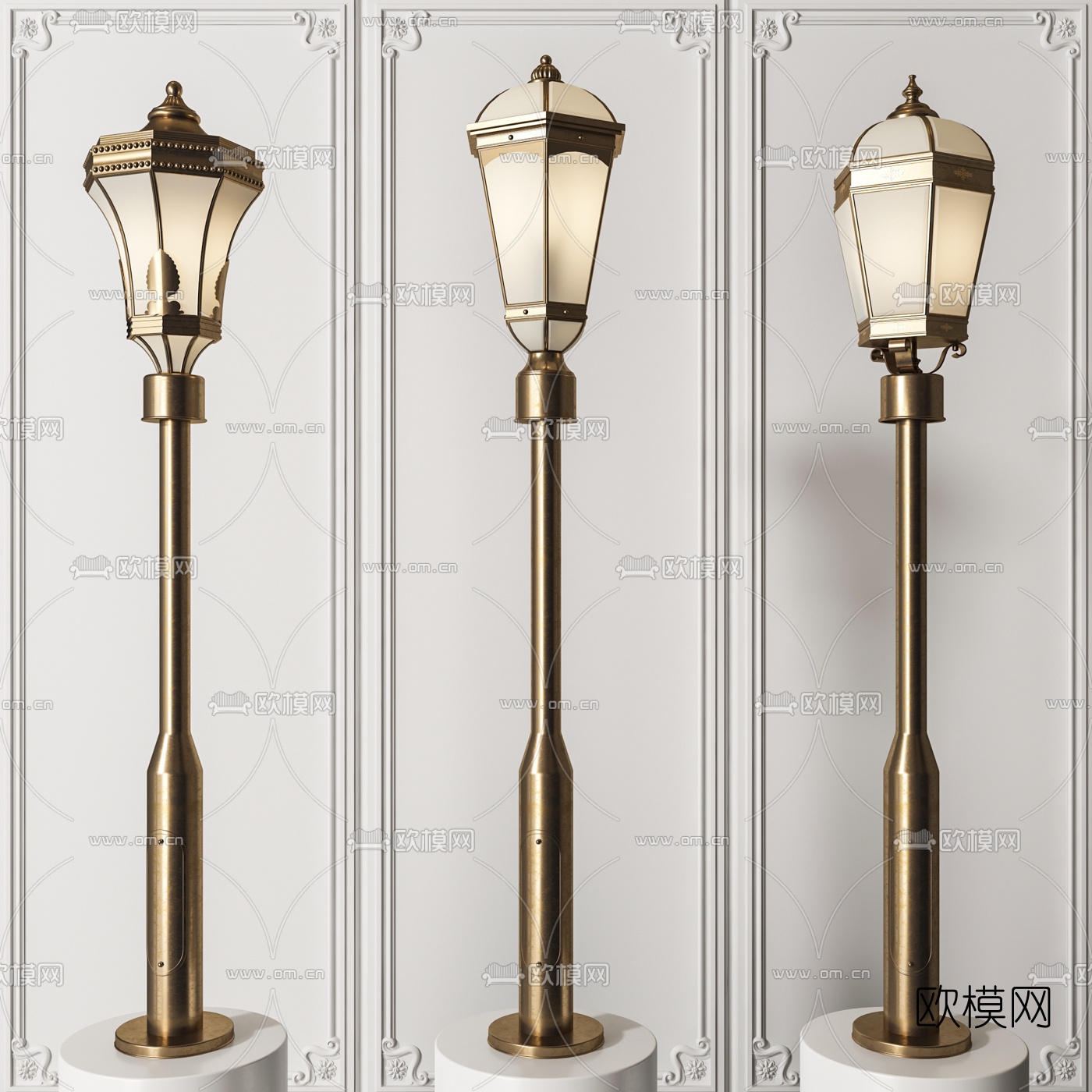 新中式金属户外灯路灯3d模型下载（渲染图1）