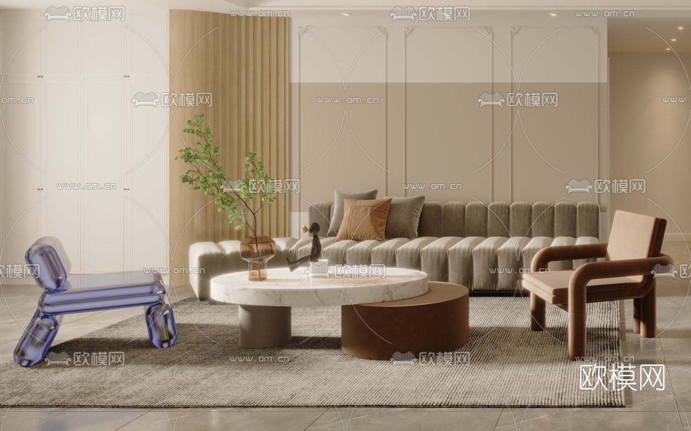 简欧极简客厅餐厅3d模型