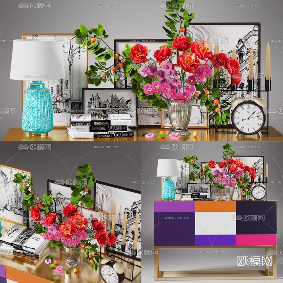 现代拼色端景柜饰品3d模型下载