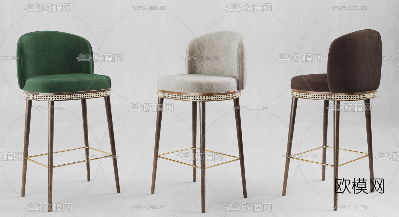 现代布艺吧椅单椅3d模型下载（渲染图2）