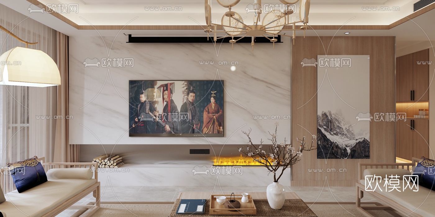 新中式客厅餐厅免费3d模型