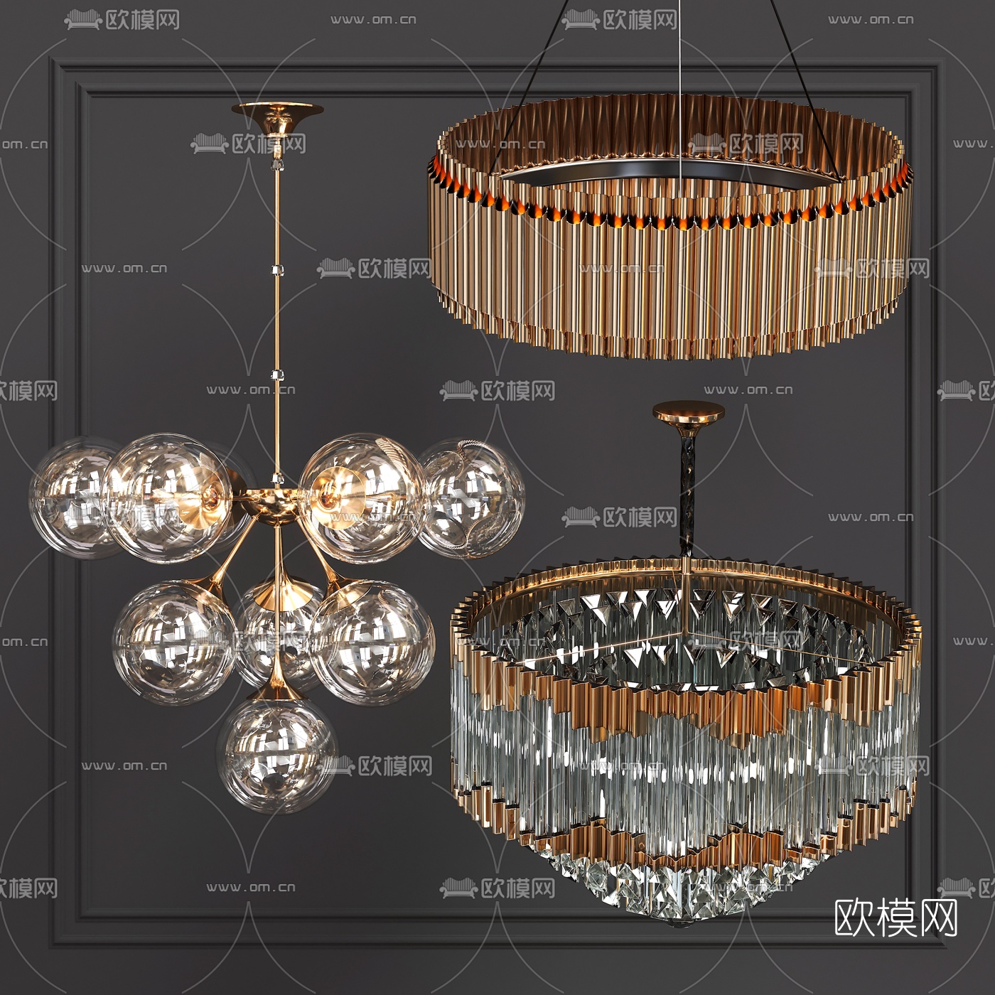 现代金属水晶吊灯3d模型下载