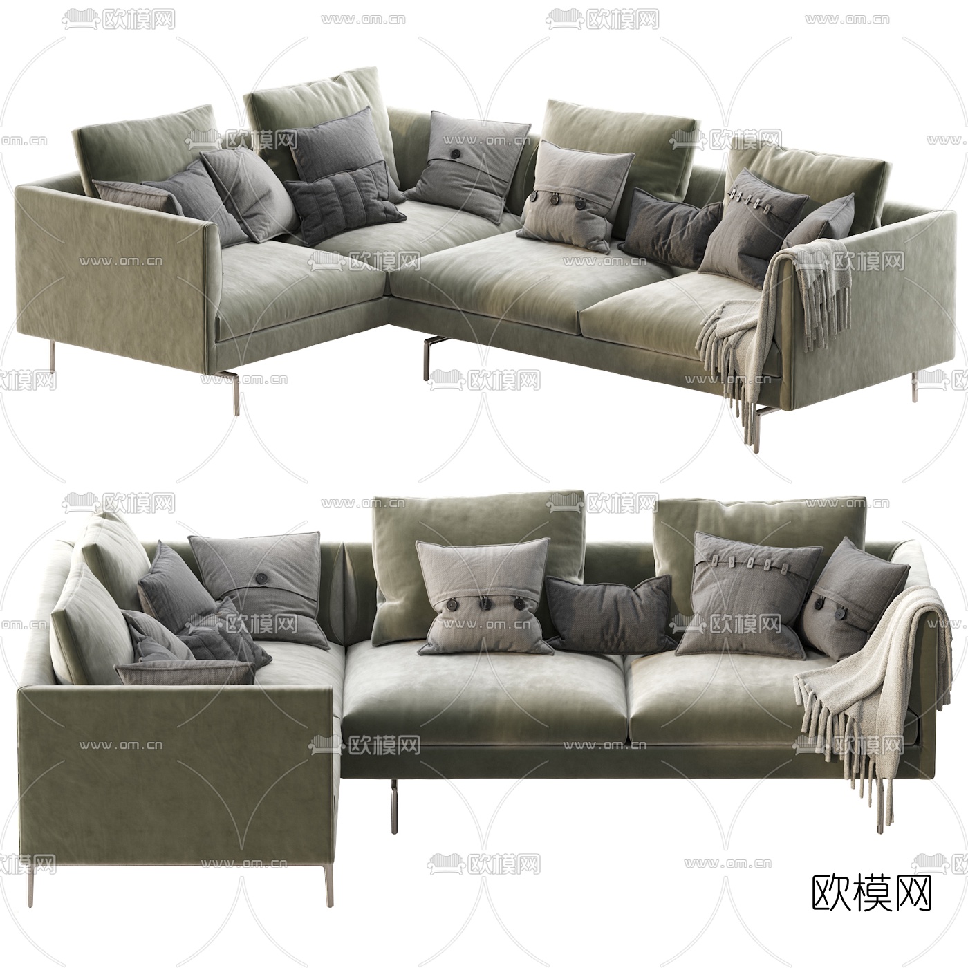 现代绒布转角沙发3d模型下载