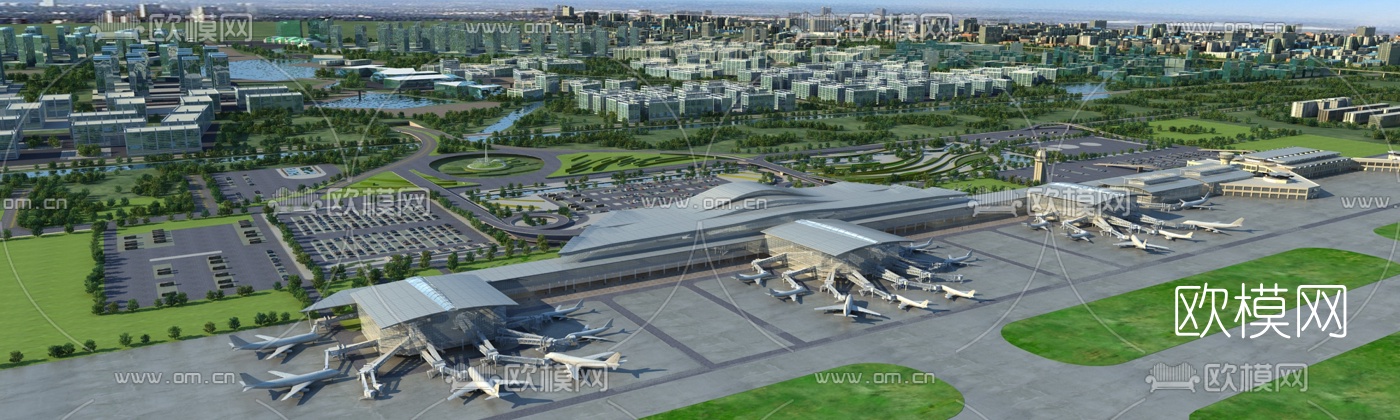 现代机场鸟瞰3d模型下载