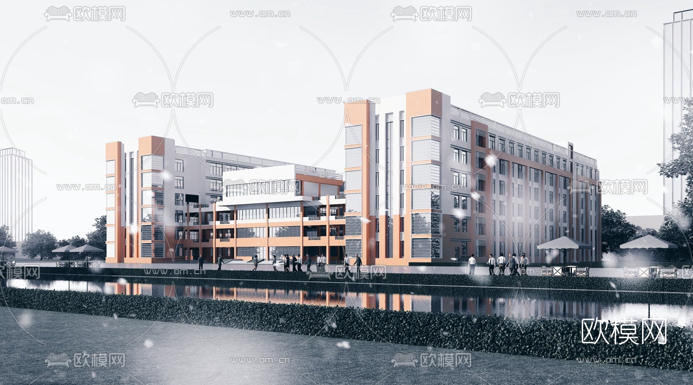 现代学校教学楼建筑外观3d模型