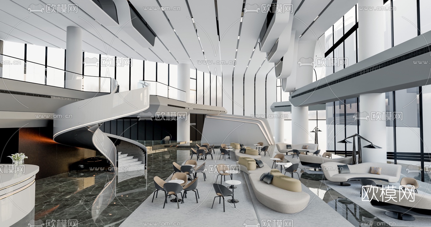 现代售楼处洽谈区su模型下载