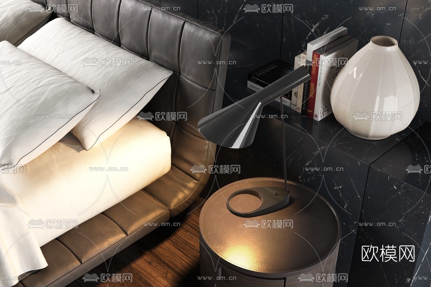 现代皮革双人床3d模型