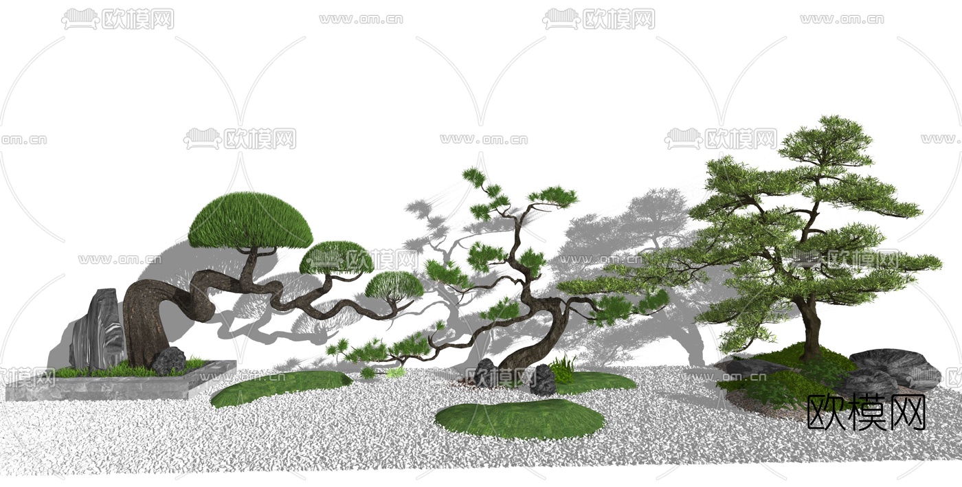 新中式景观松树su模型下载