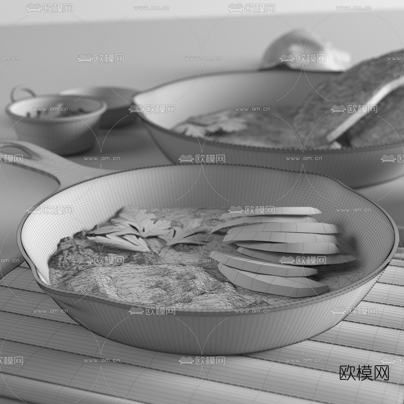现代平底锅拉面美食3d模型