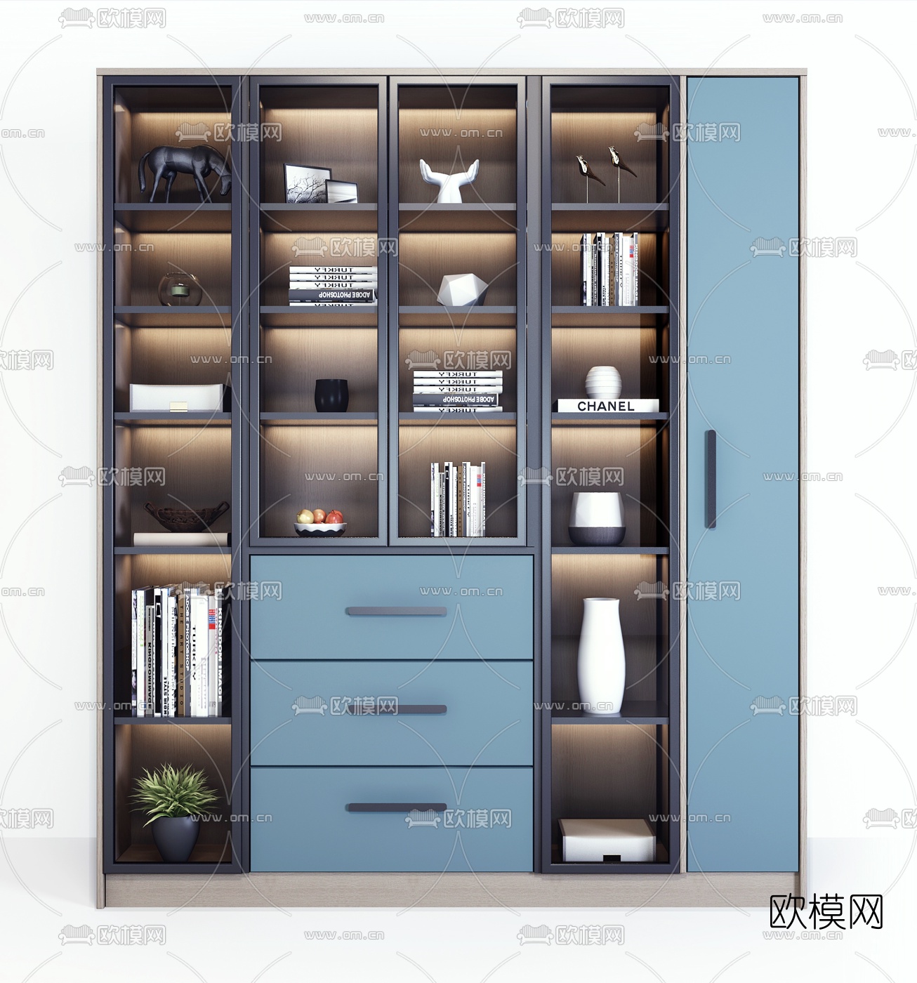 现代装饰柜书柜3d模型