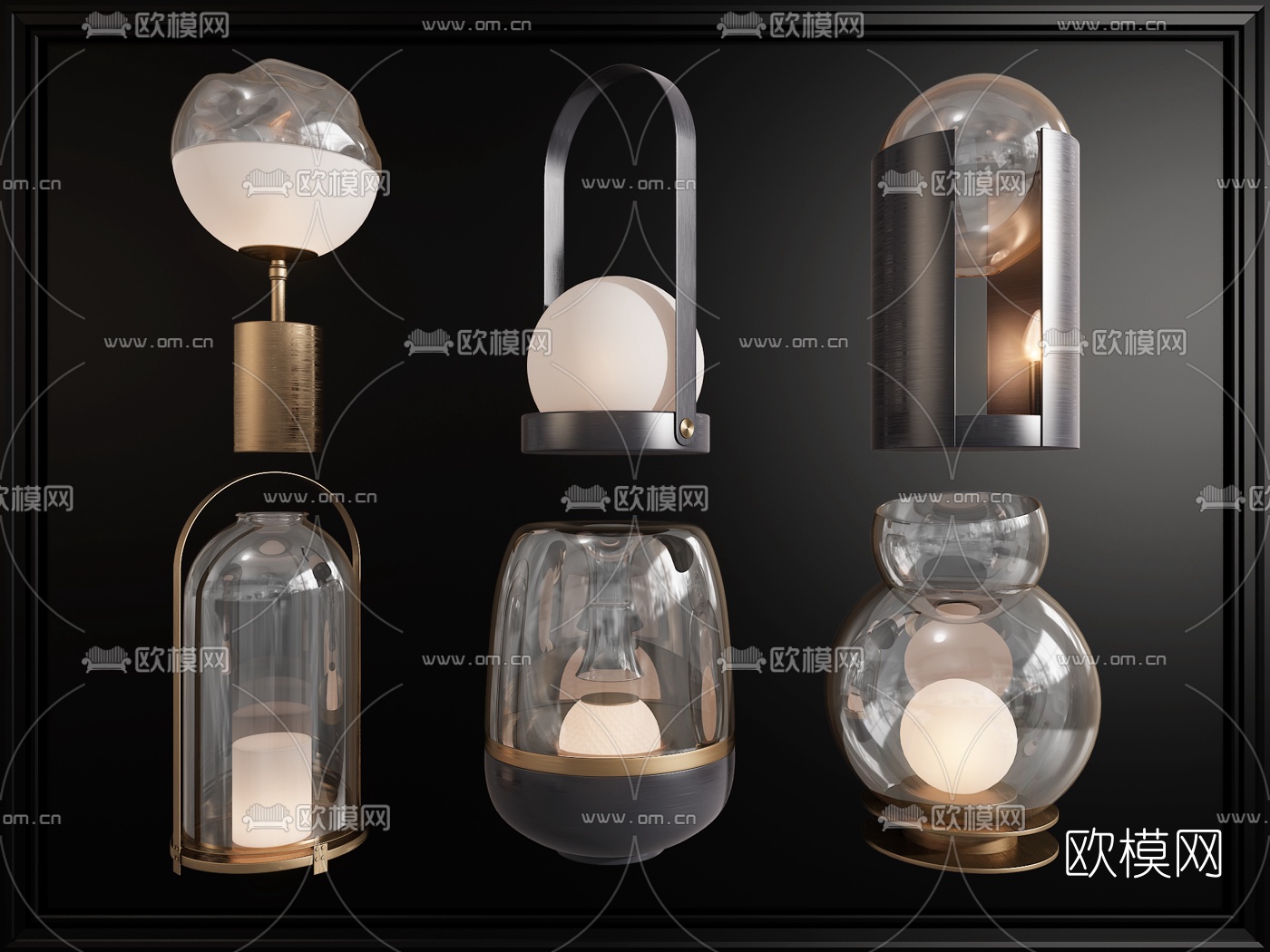 现代金属玻璃台灯3d模型-免费3dmax模型库-欧模网