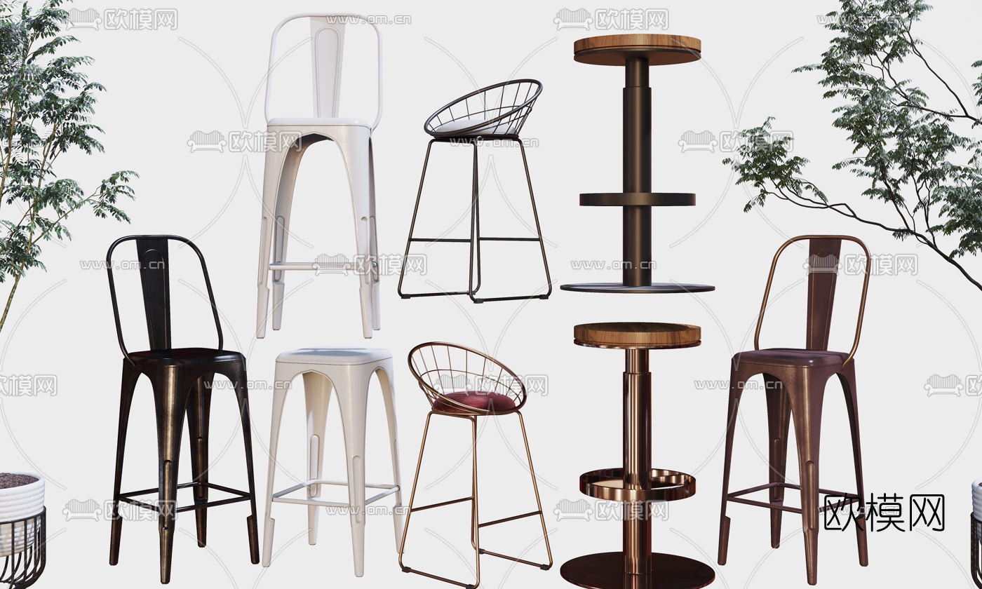 工业风吧椅高脚椅3d模型下载（渲染图1）