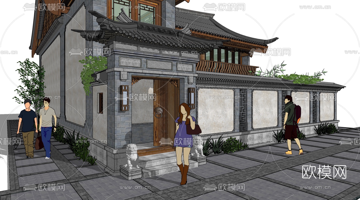 中式四合院su模型下载（渲染图2）
