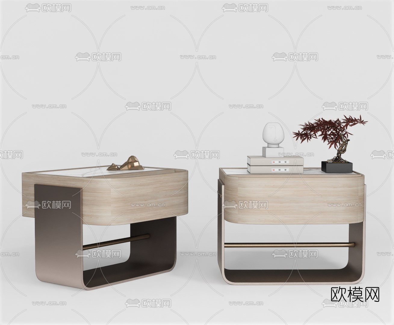 现代实木床头柜su模型下载（渲染图1）