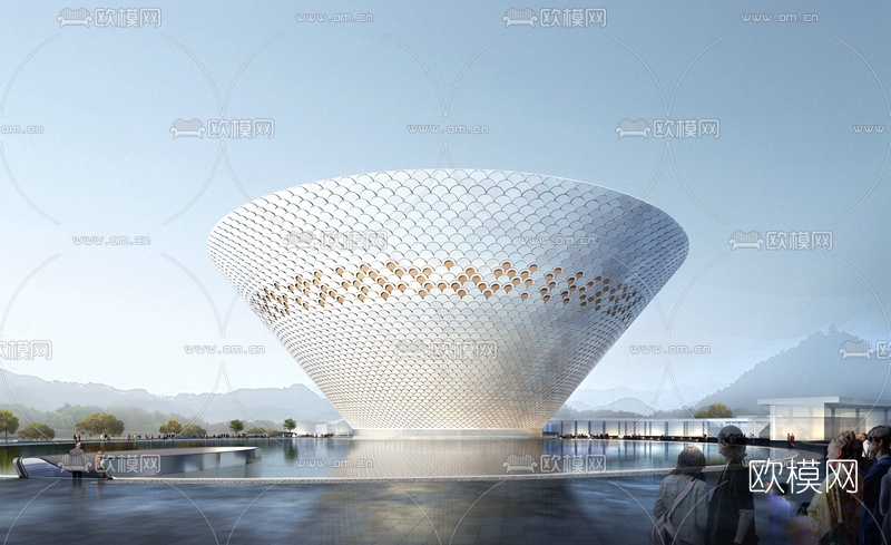 现代文化旅游城鸟瞰su模型下载（渲染图4）