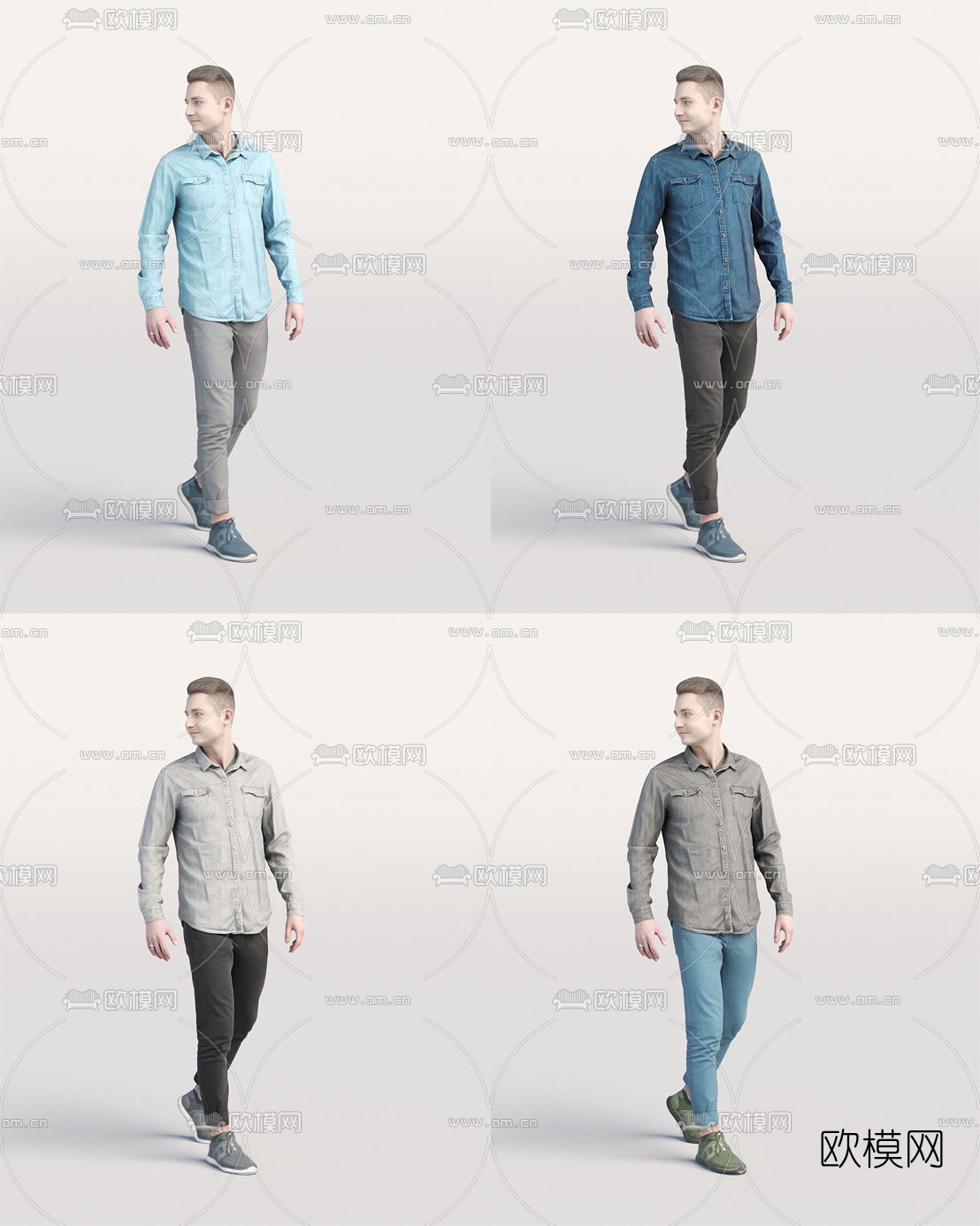 现代站姿男士人物3d模型下载（渲染图1）