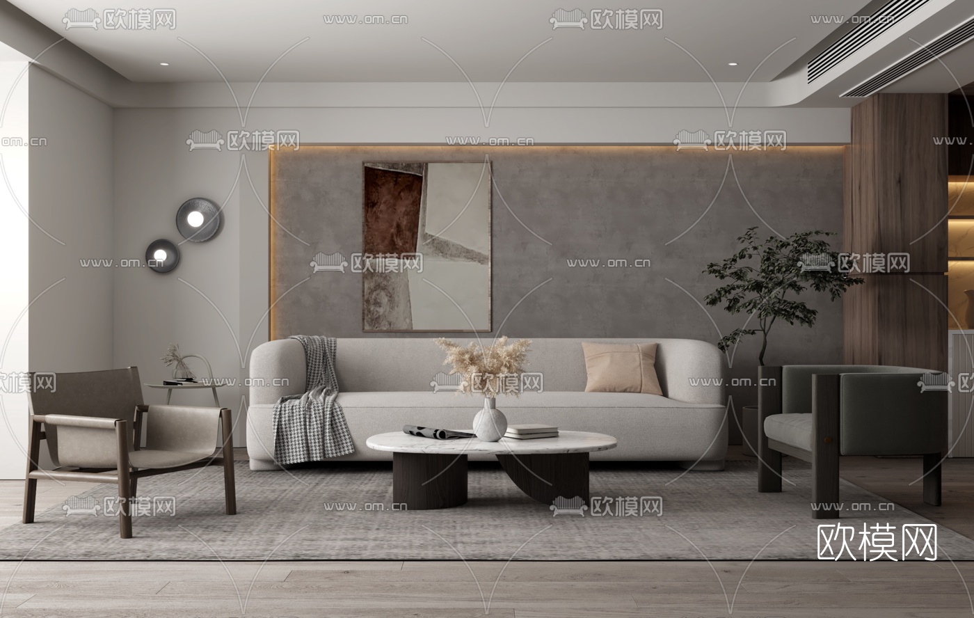 现代布艺沙发组合su模型