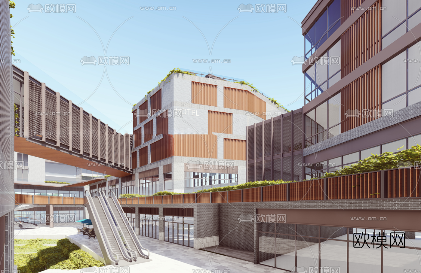 现代商业街su模型下载（渲染图1）