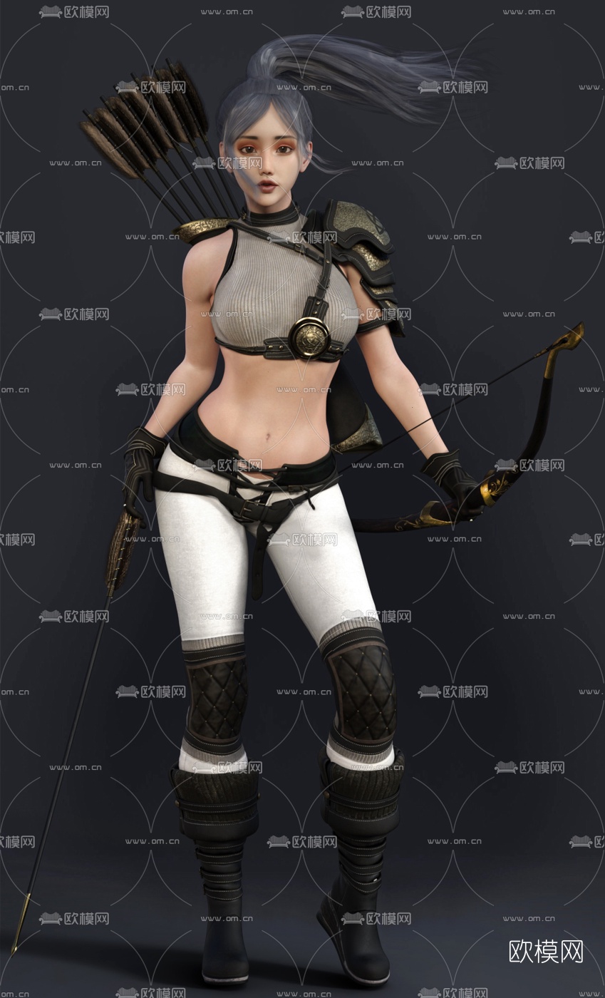 现代女性弓箭射手人物3d模型下载（渲染图1）