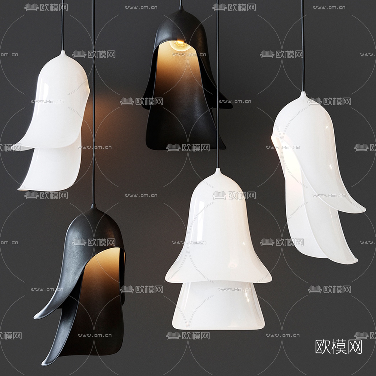 现代黑白小吊灯3d模型