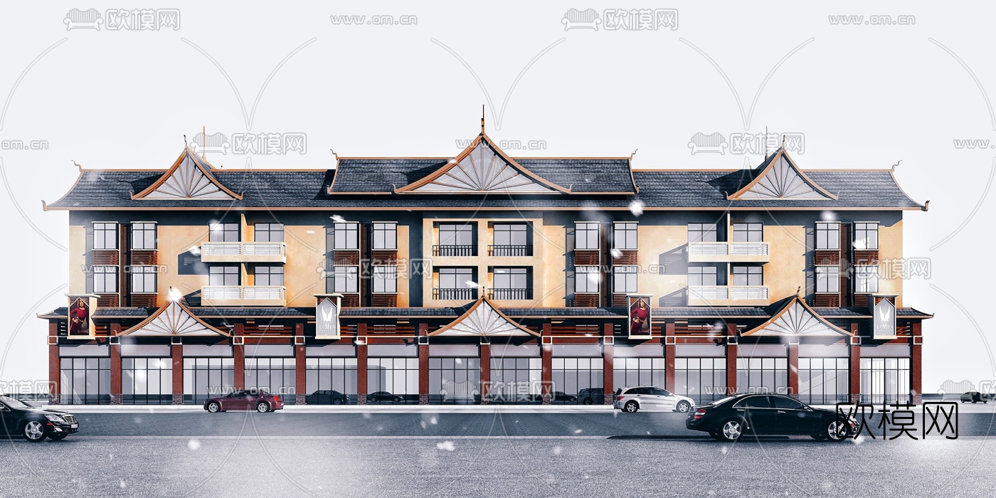 新中式商住楼3d模型