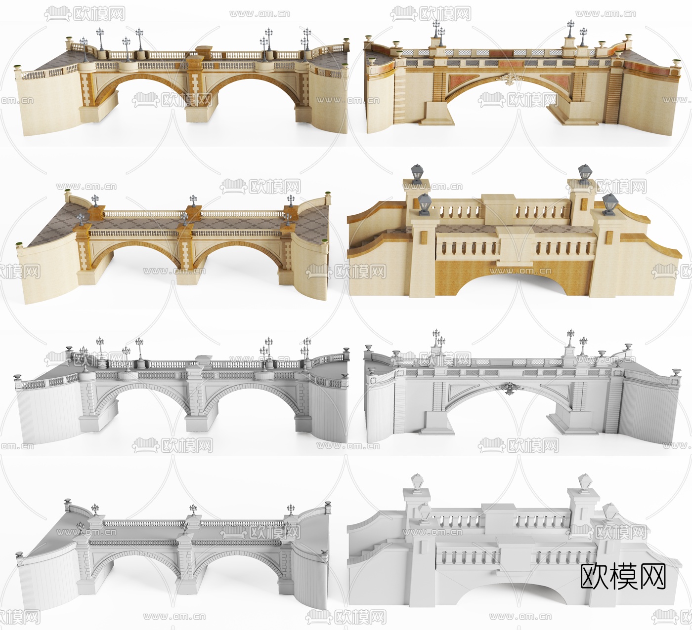 欧式拱桥组合3d模型