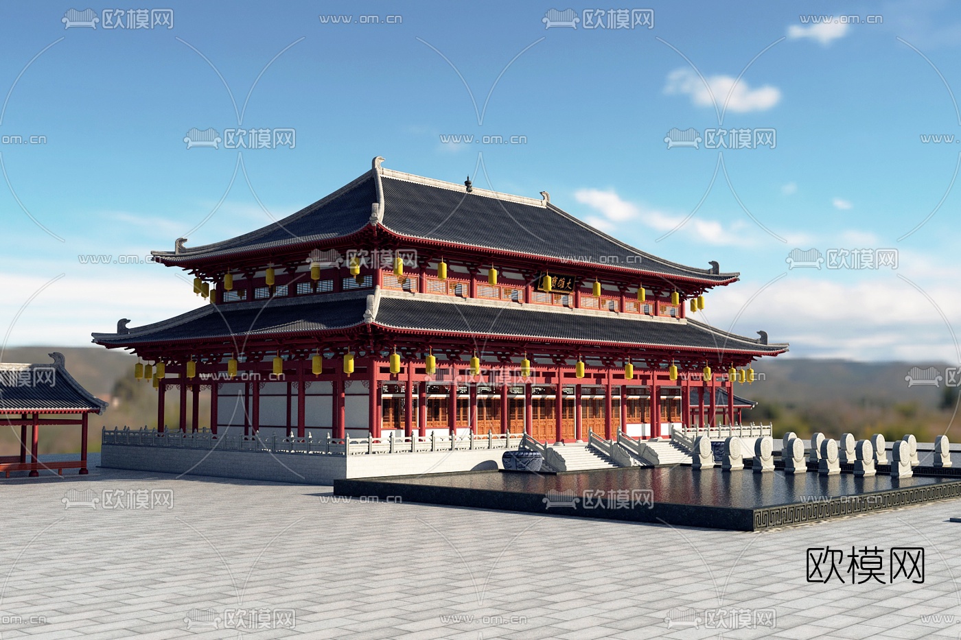 中式古建寺庙大雄宝殿3d模型