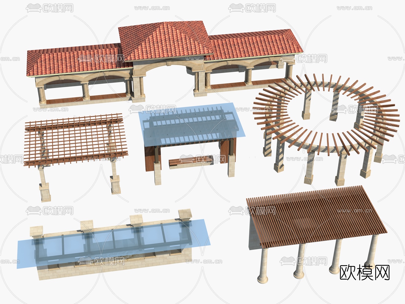 简欧长廊廊架3d模型