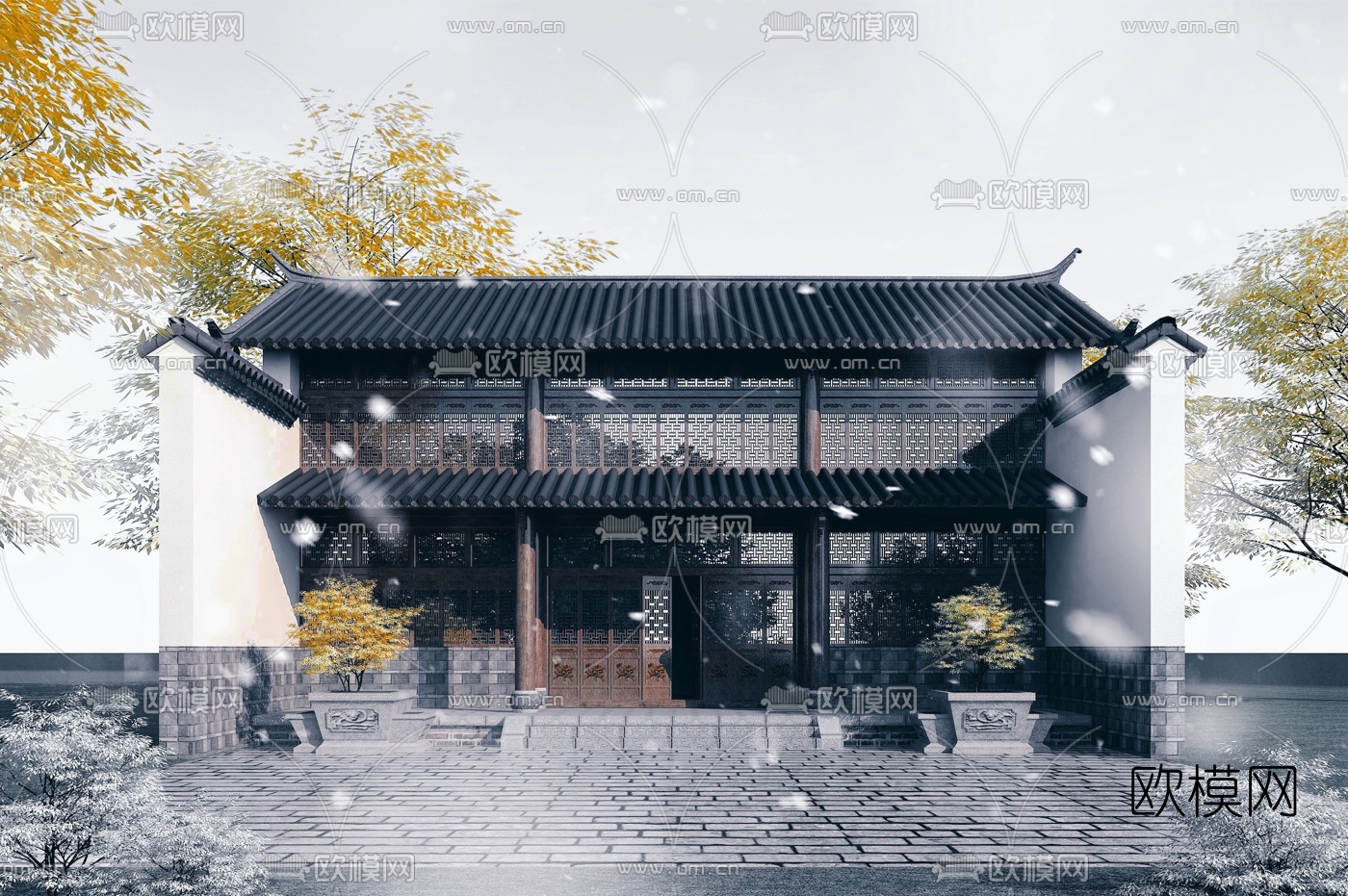 中式古建民居外观3d模型下载