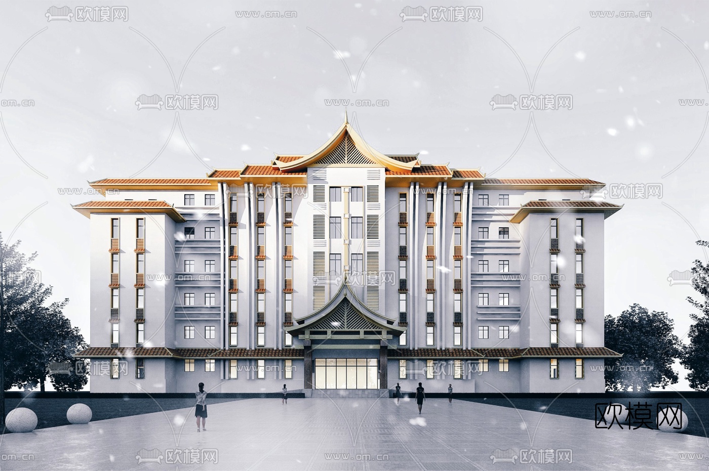 东南亚酒店外观3d模型下载