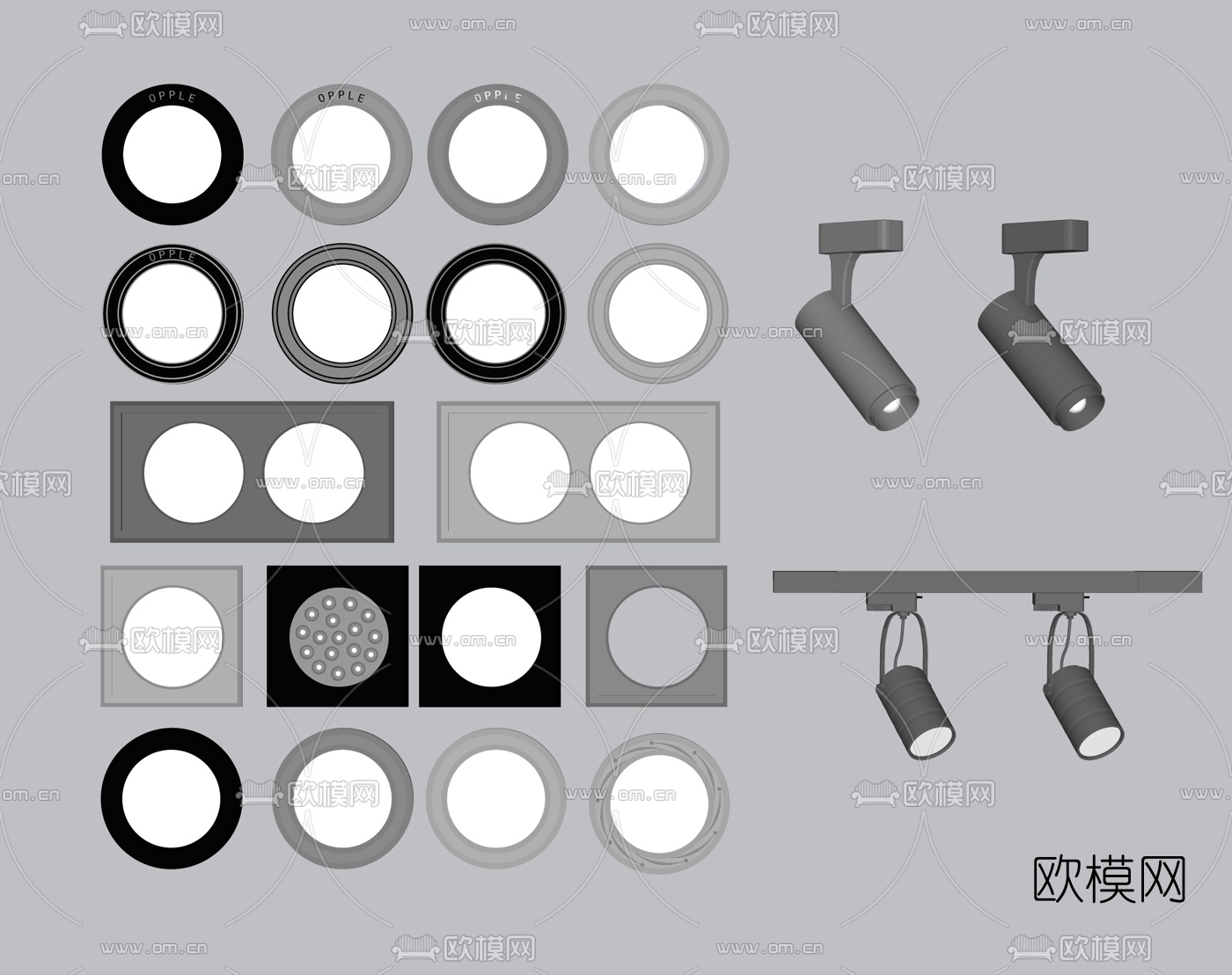 现代筒灯射灯su模型下载（渲染图2）