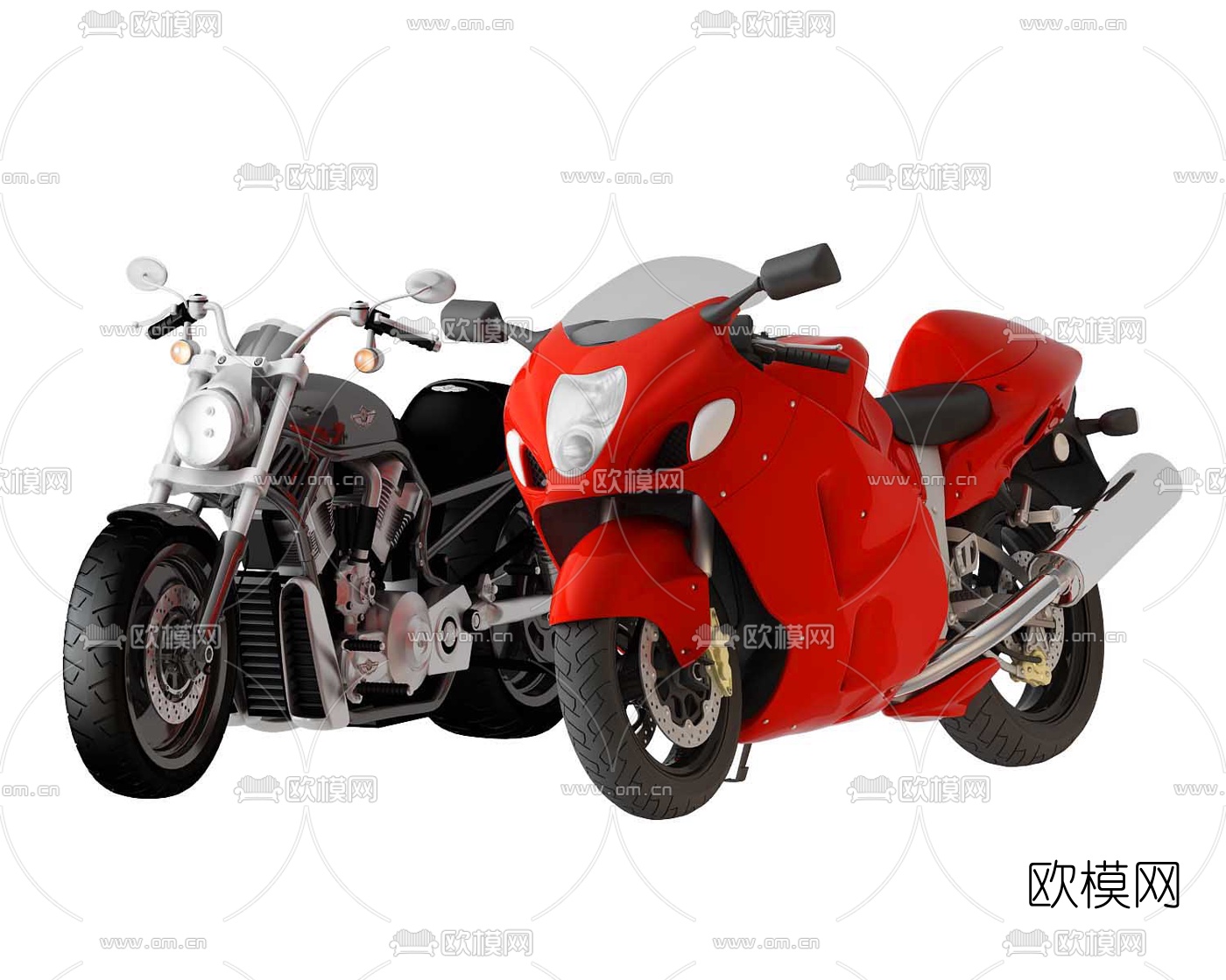 现代摩托车组合3d模型下载