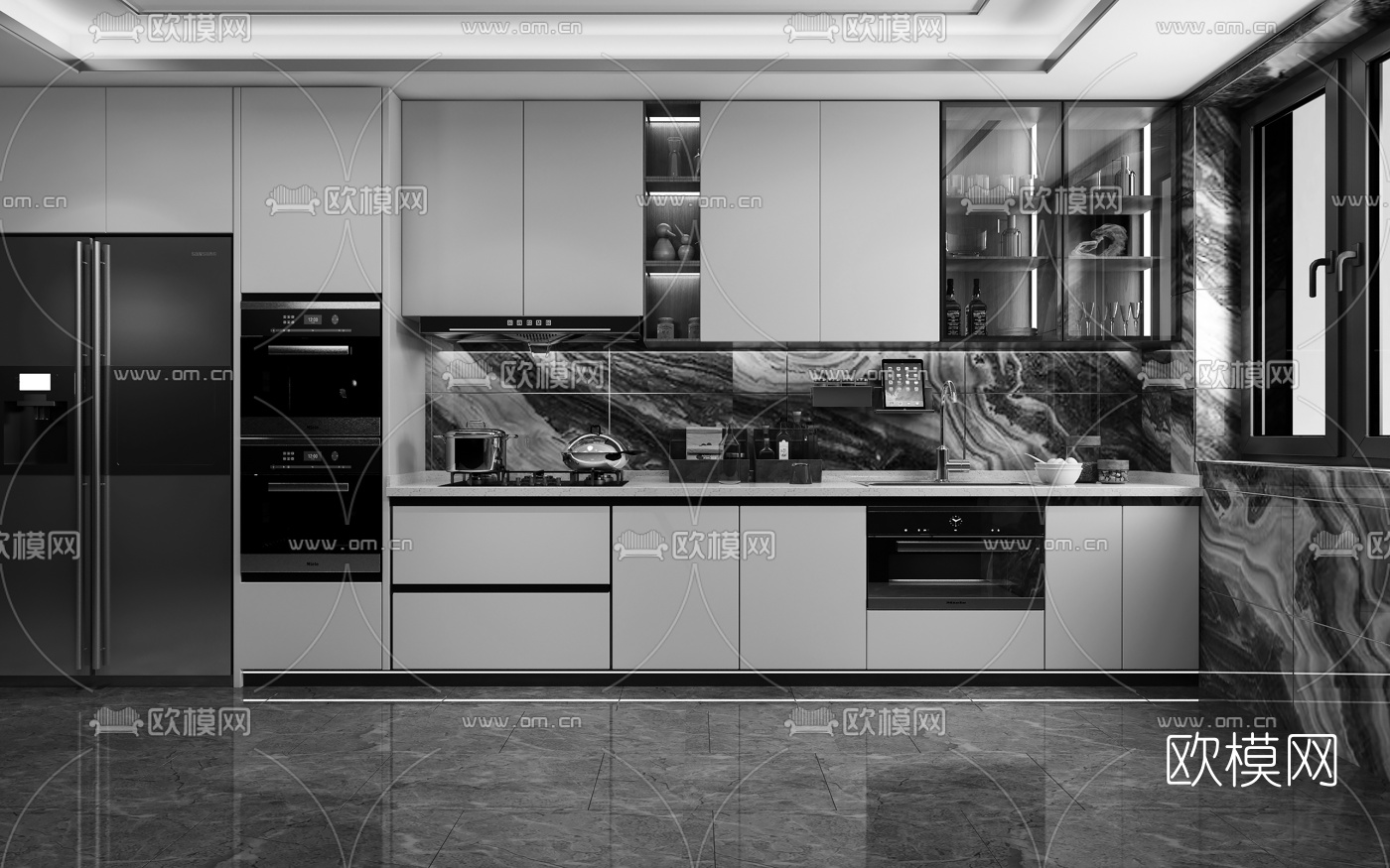 现代轻奢厨房橱柜3d模型下载（渲染图3）
