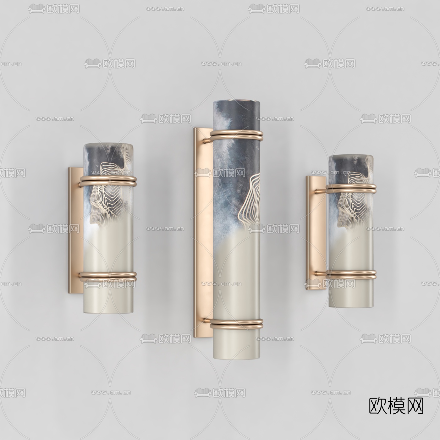 新中式金属壁灯3d模型下载（渲染图1）